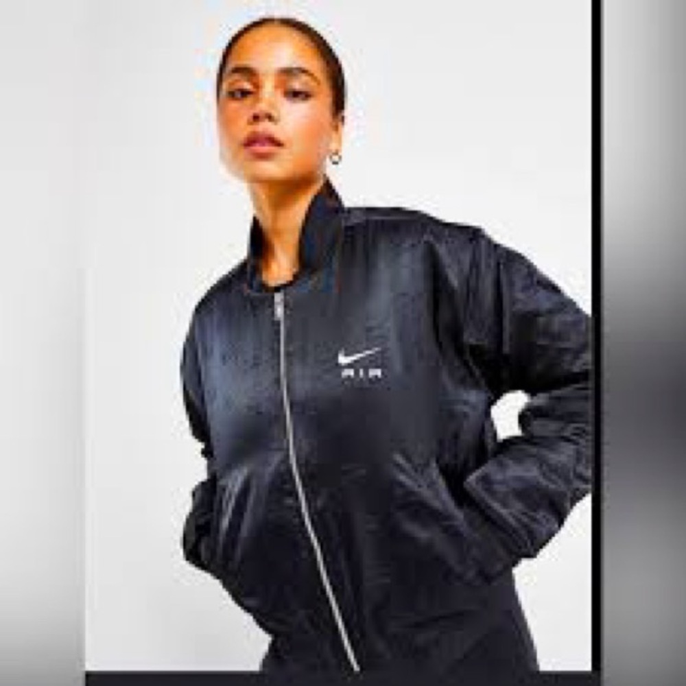 Nike Air Women's Bomber Jacket Satin Finish Medium Black - Picture 1 of 12